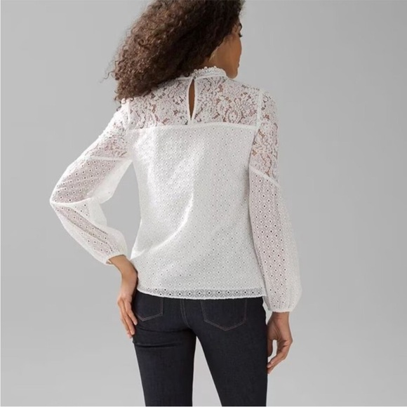 WHITE HOUSE BLACK MARKET Mixed Lace Blouse - Picture 2 of 5